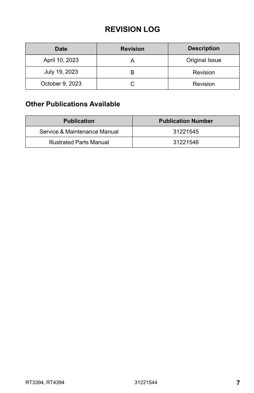 JLG RT3394 RT4394 Scissor Lift Maintenance Operation Operators Manual 31221544