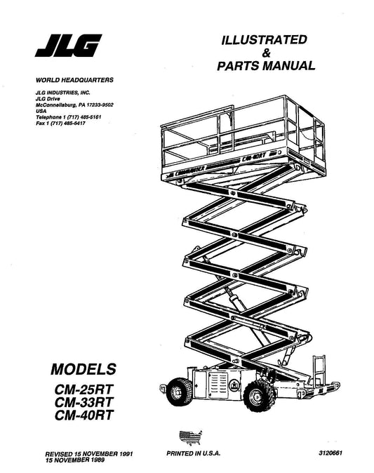 JLG CM25RT CM33RT CM40RT Boom Lift Parts Catalog Manual 3120661