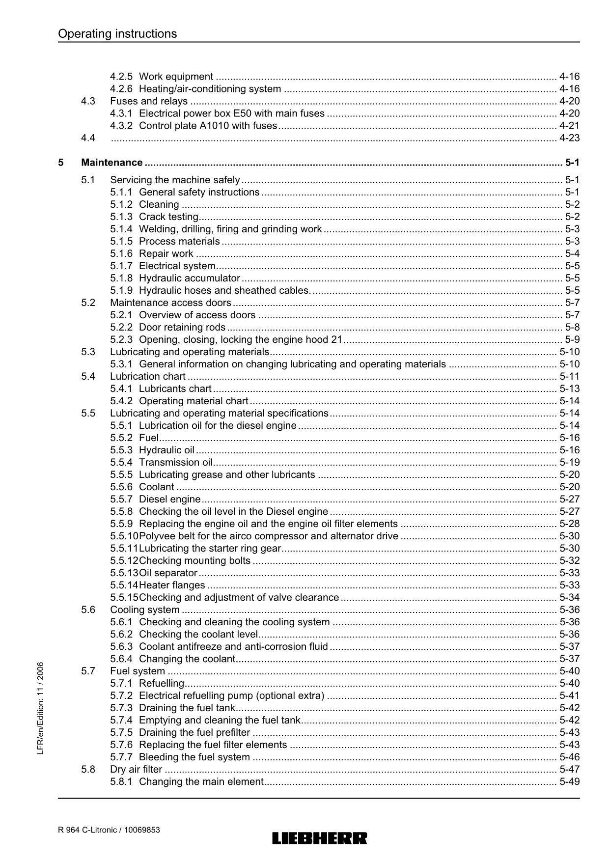 Liebherr R964 C-Litronic Excavator Operators manual serial 16436