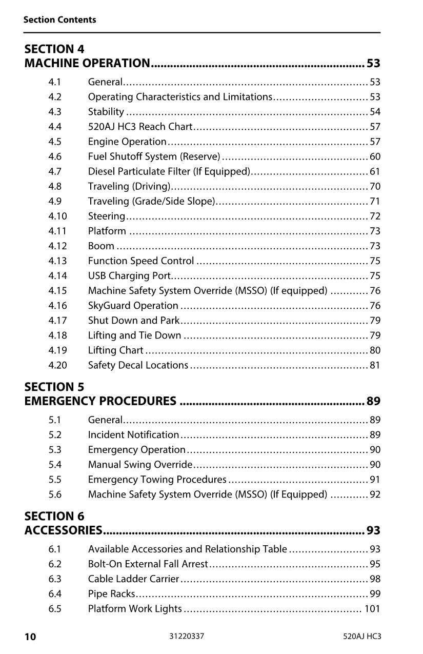 JLG 520AJ HC3 Boom Lift Maintenance Operation Operators Manual 31220337