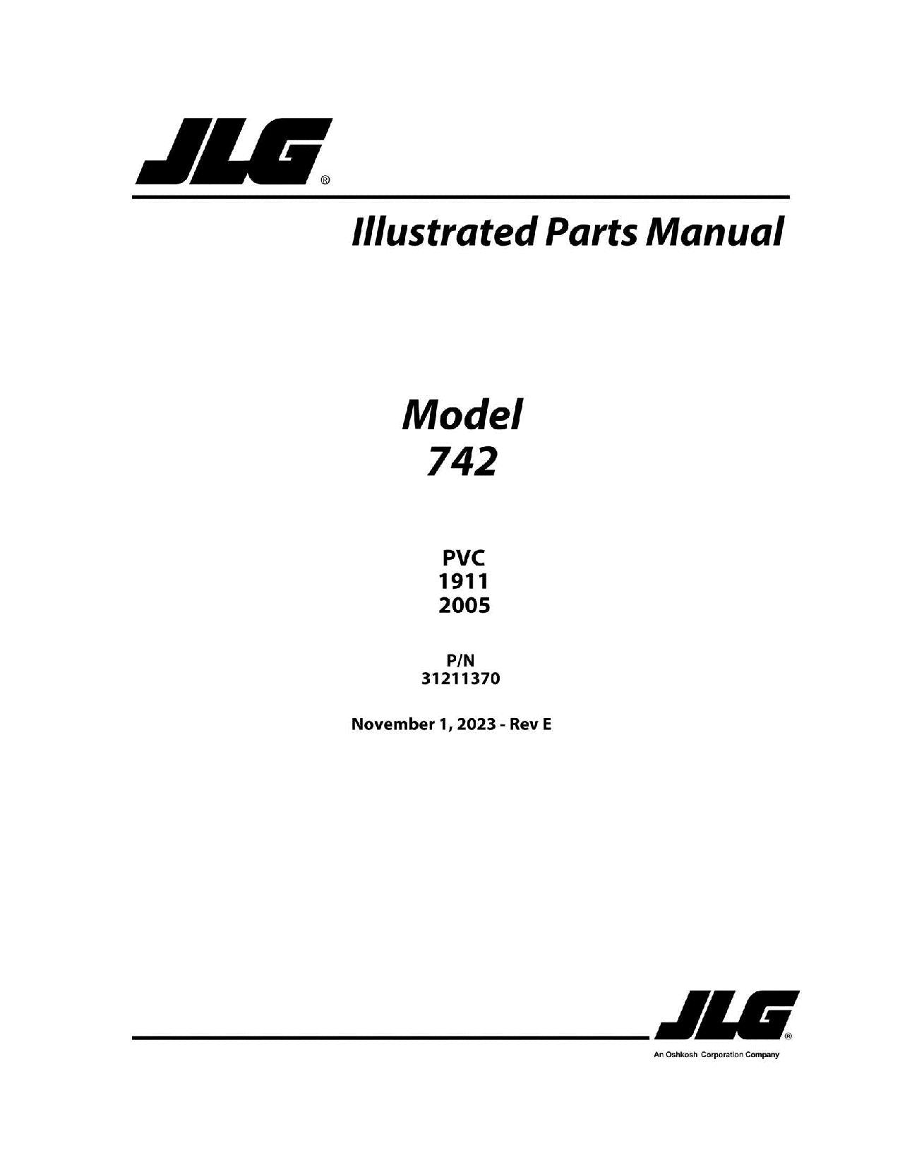 JLG 742 Telehandler Parts Catalog Manual 31211370