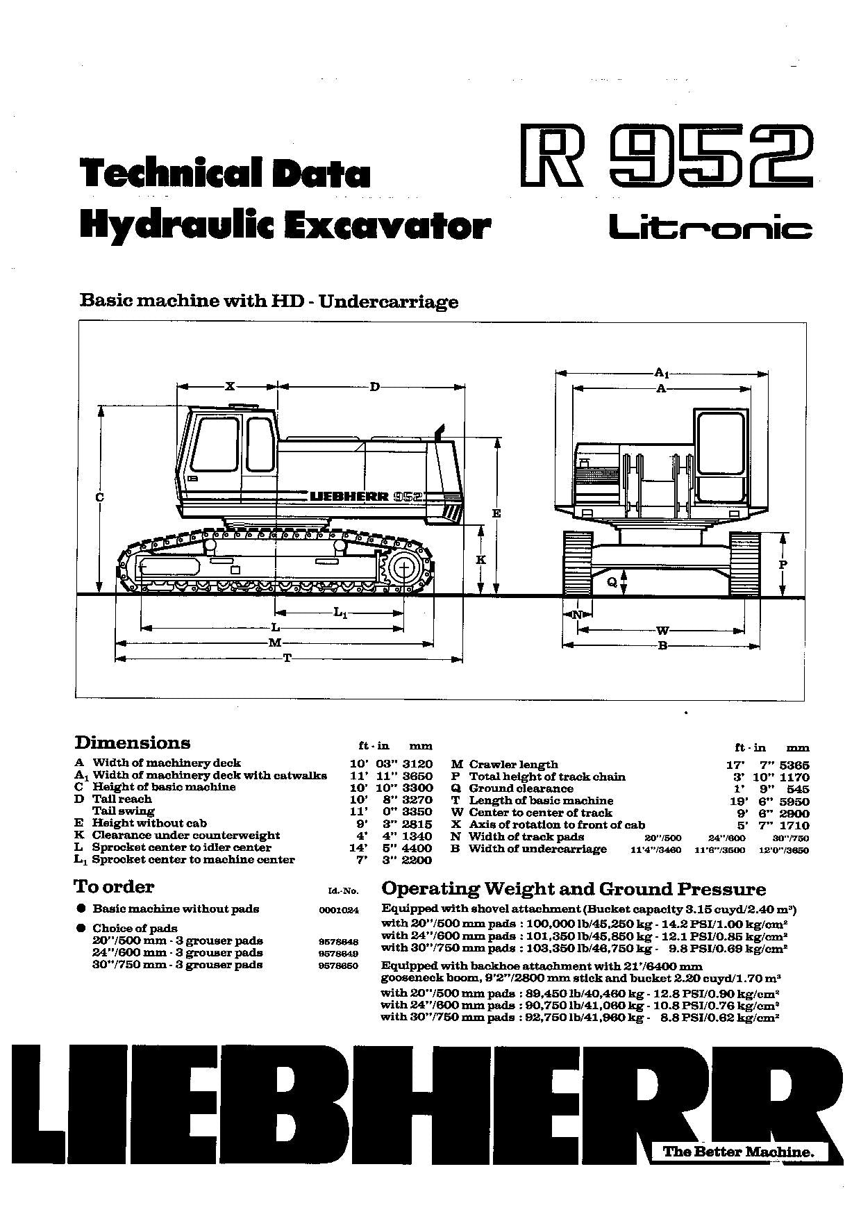 Liebherr R952 Litronic Excavator Operators manual