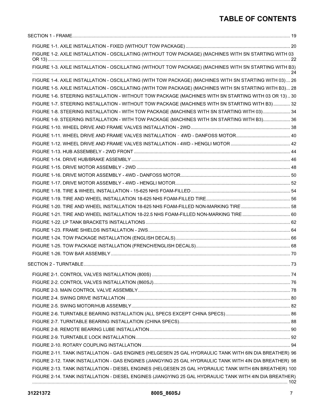 JLG 800S 860SJ Boom Lift Parts Catalog Manual 31221372