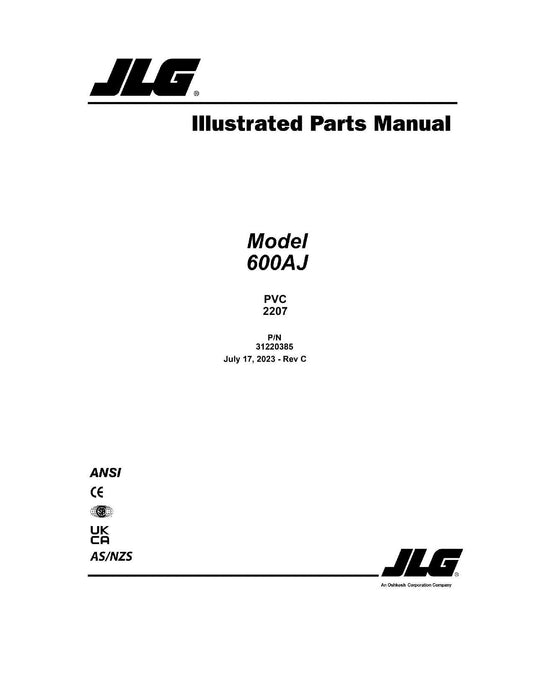 JLG 600AJ Boom Lift Parts Catalog Manual 31220385