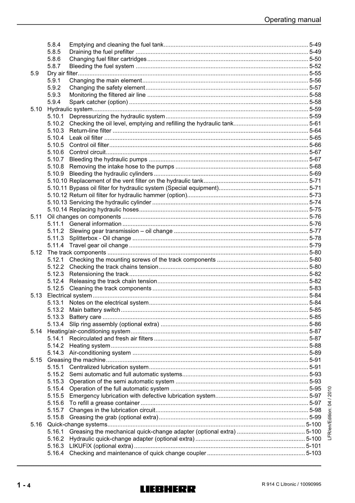 Liebherr R914 C Litronic Excavator Operators manual serial 27782