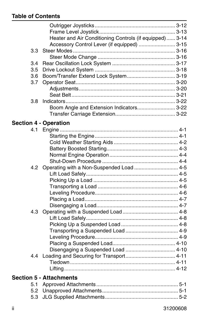 JLG 1044C-54 Series II Telehandler Maintenance Operation Operators Manual