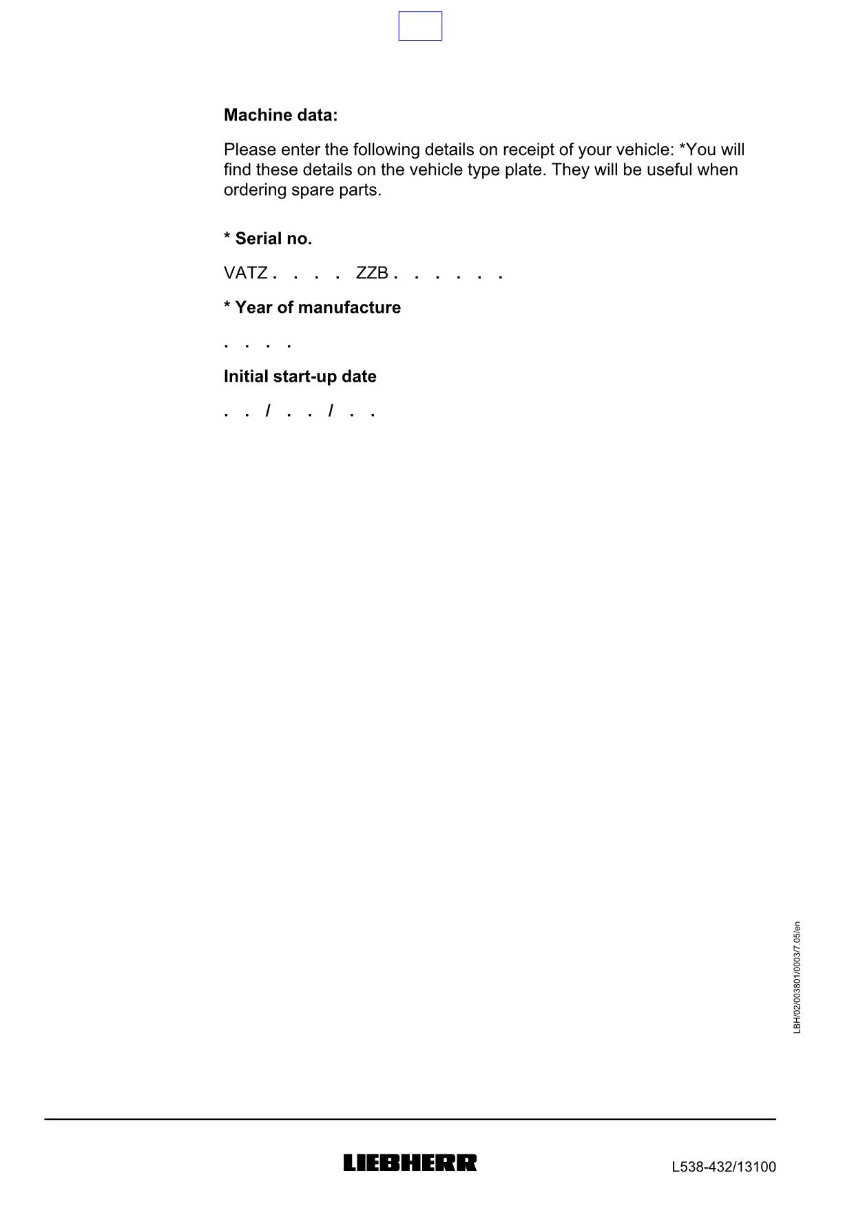 Liebherr L538 Wheel Loader Operators manual