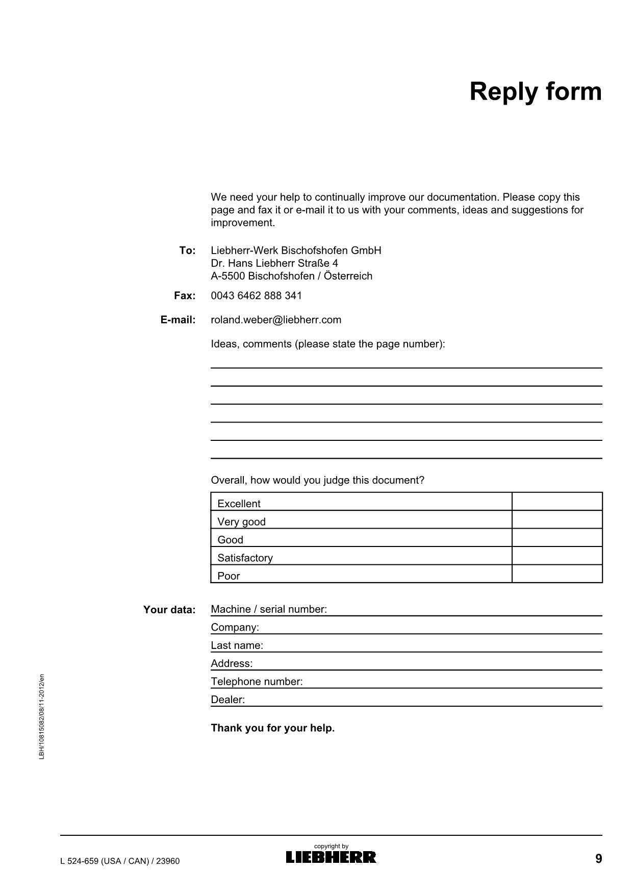 Liebherr L524-659 (USA CAN) Wheel Loader Operators manual