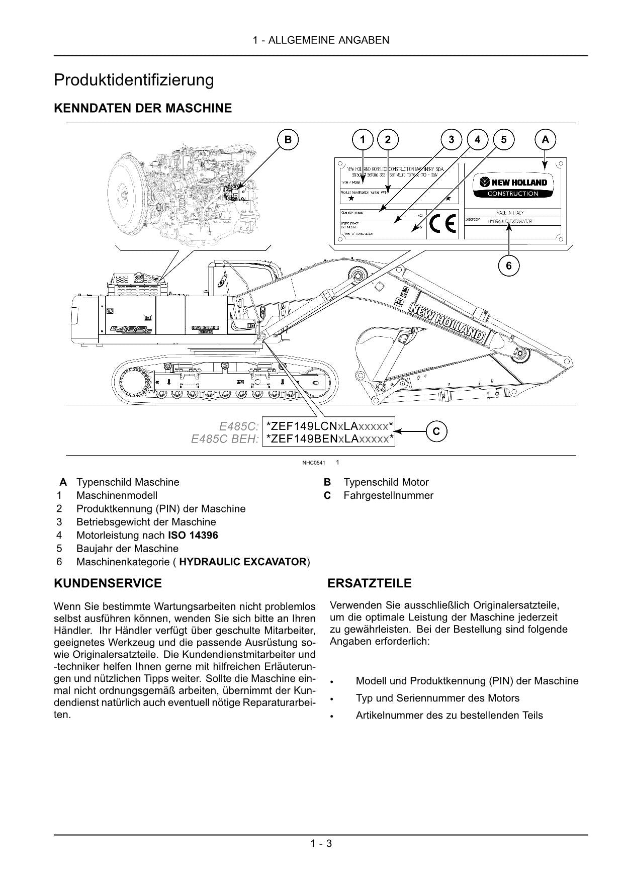 New Holland E485C Bagger Betriebsanleitung