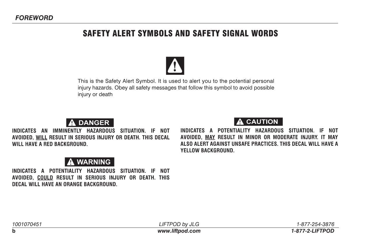 JLG FS60 FS80 Vertical Mast Operation Parts Service Manual