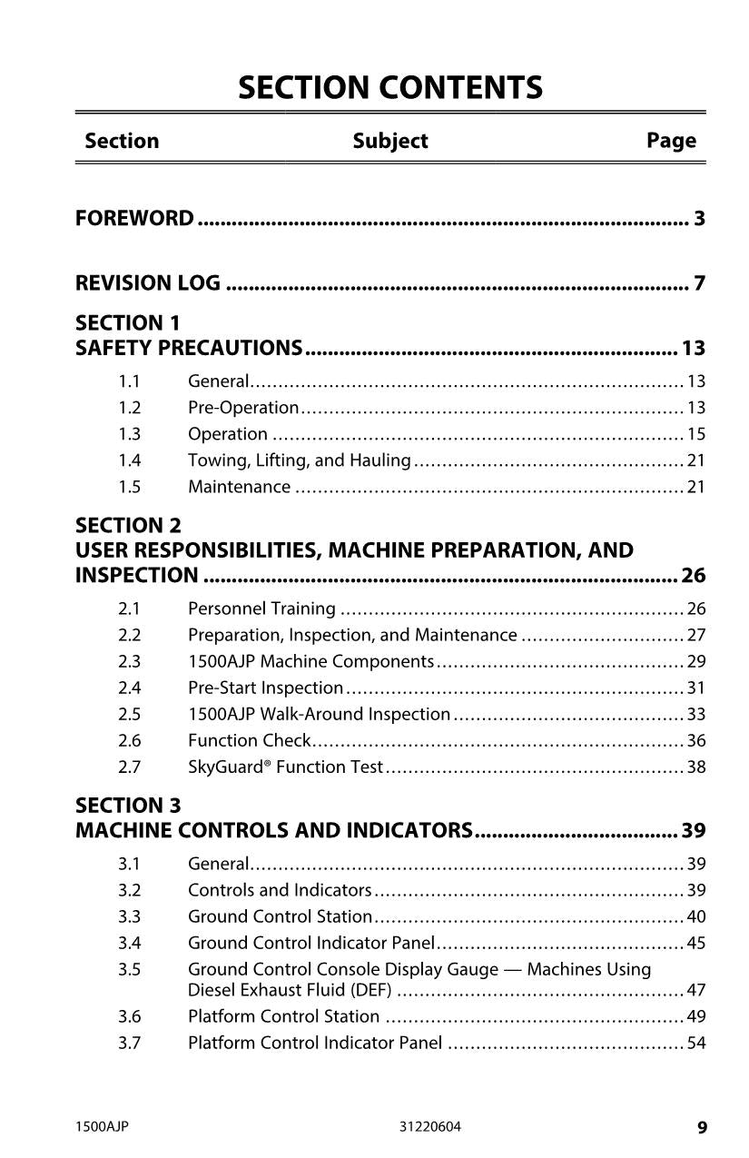 JLG 1500AJP Boom Lift Maintenance Operation Operators Manual 31220604