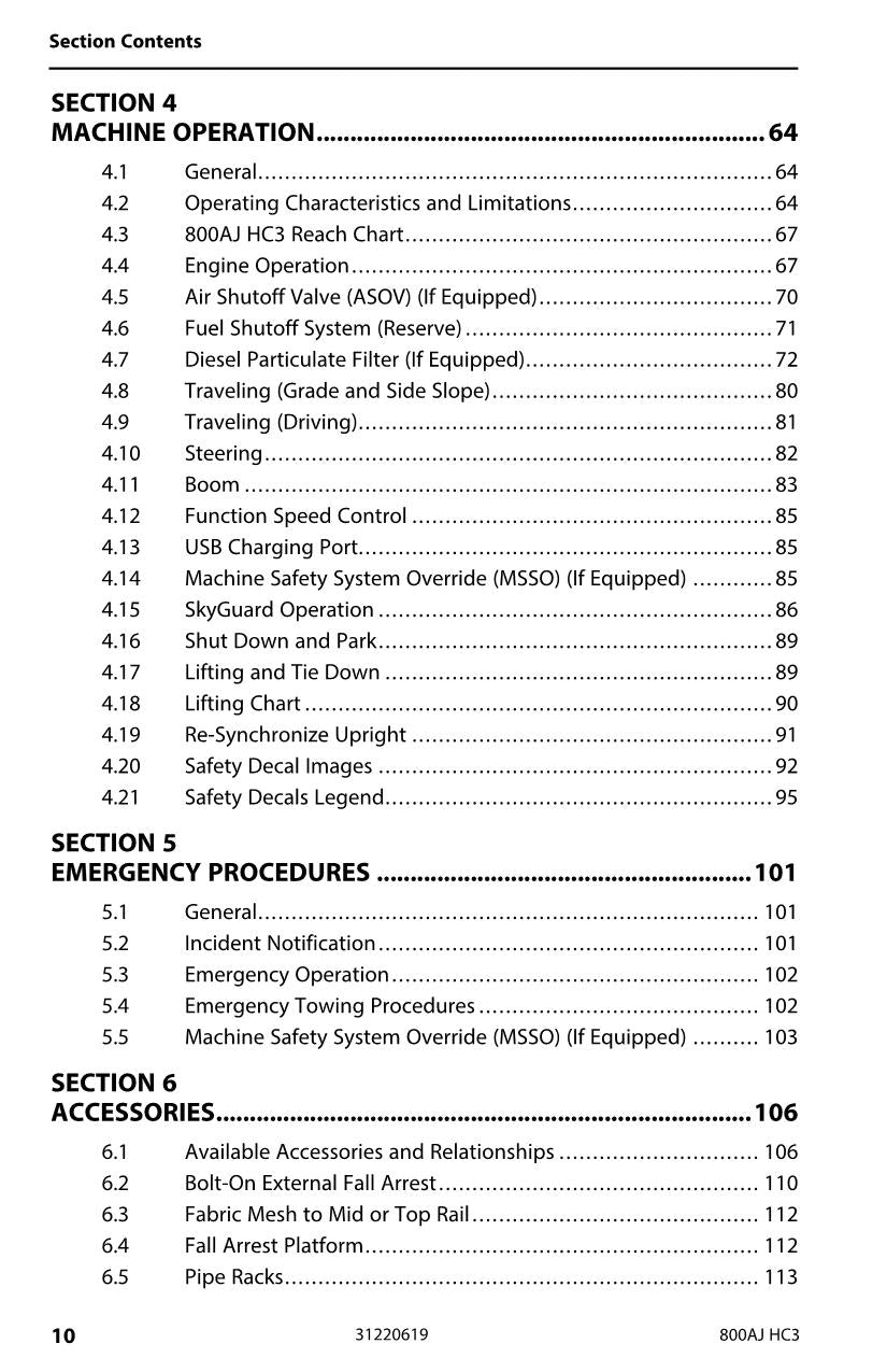 JLG 800AJ HC3 Boom Lift Maintenance Operation Operators Manual 31220619