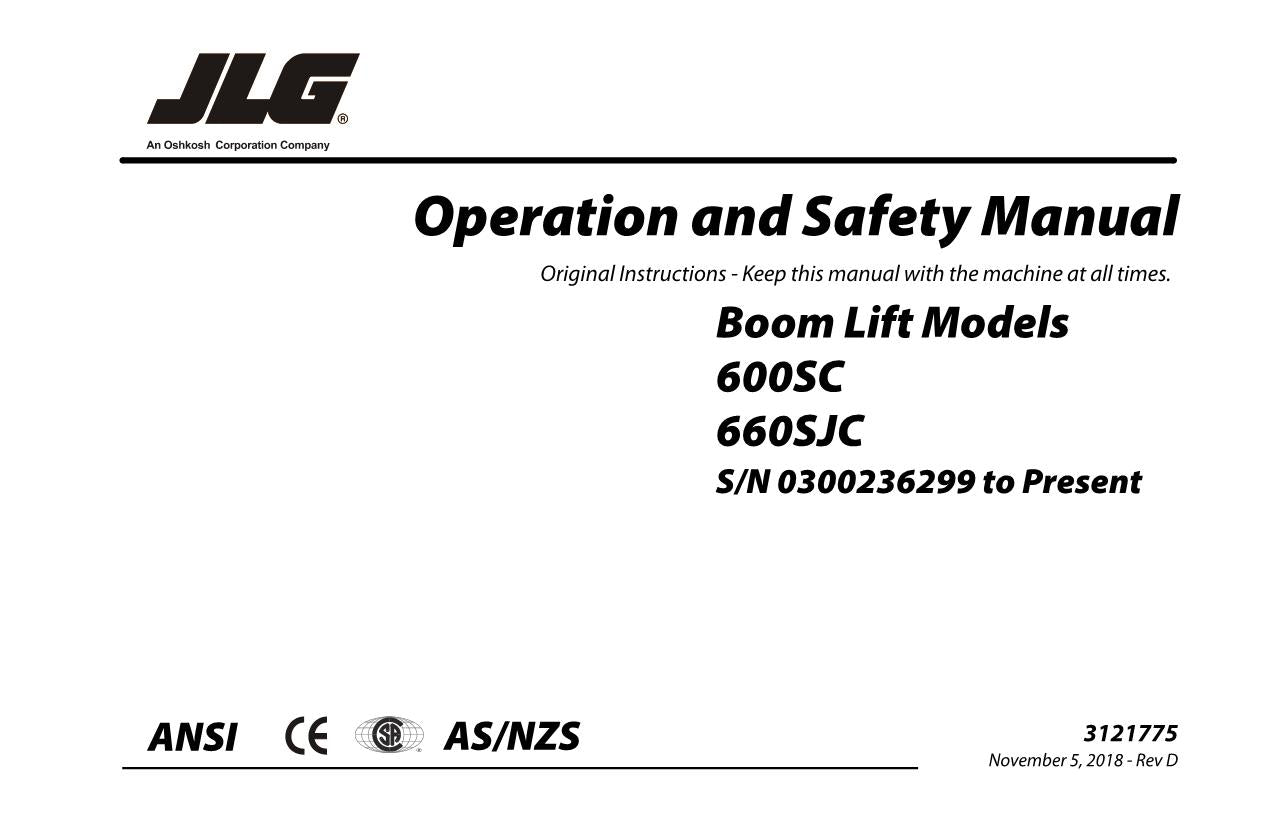 JLG 600SC 660SJC Boom Lift Maintenance Operation Operators Manual 3121775