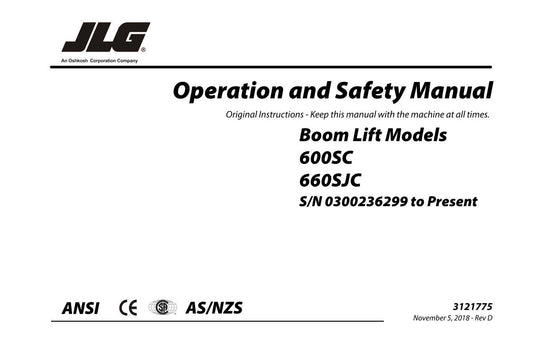 JLG 600SC 660SJC Boom Lift Maintenance Operation Operators Manual 3121775