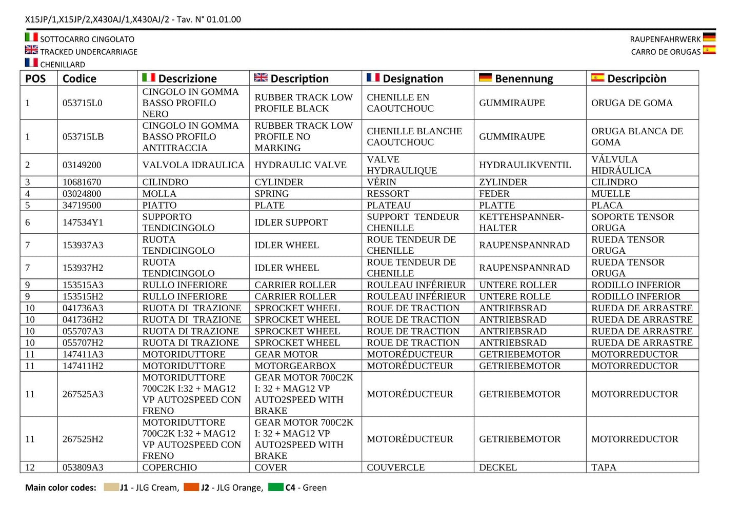 JLG GEN1 X15JP GEN1 430AJ Compact Crawler Boom Parts Catalog Manual Multi lang