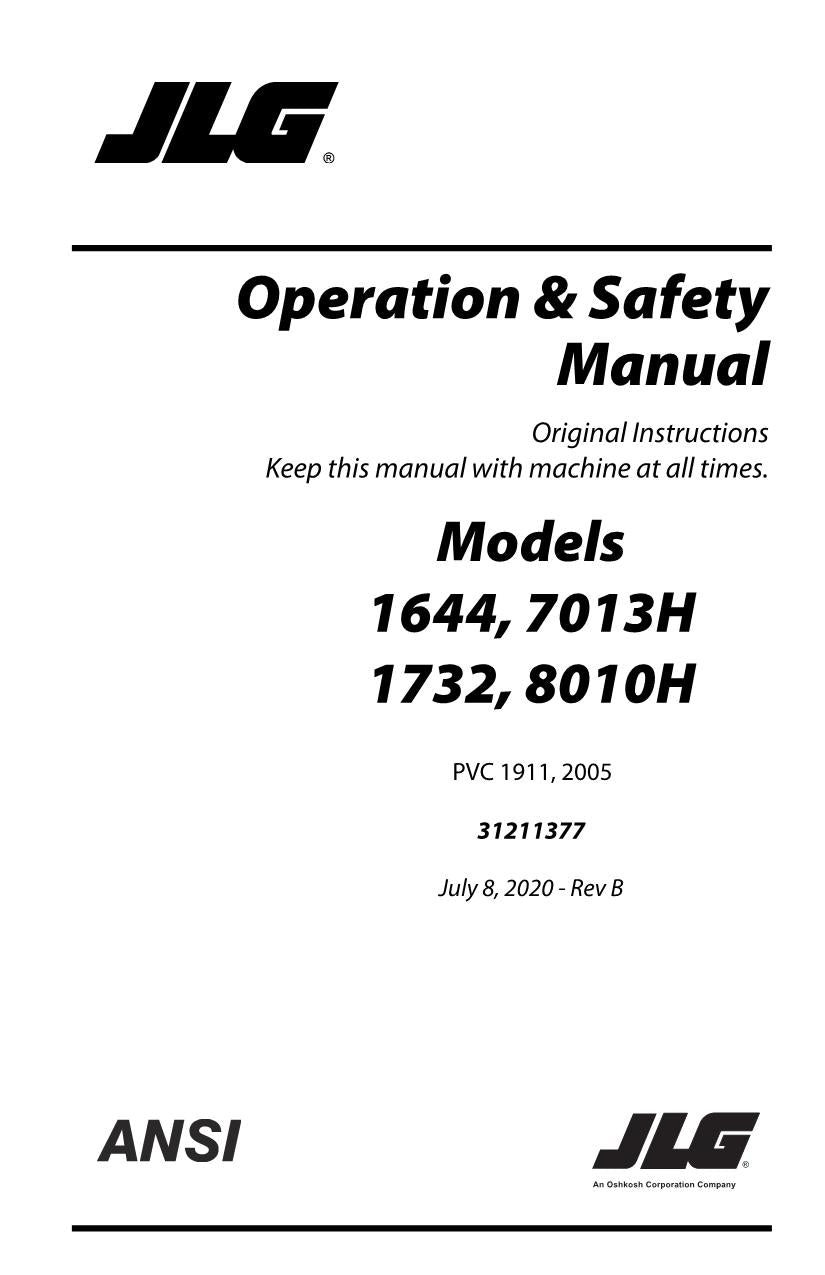 JLG 1644 1732 7013H 8010H Telehandler Maintenance Operators Manual 31211377