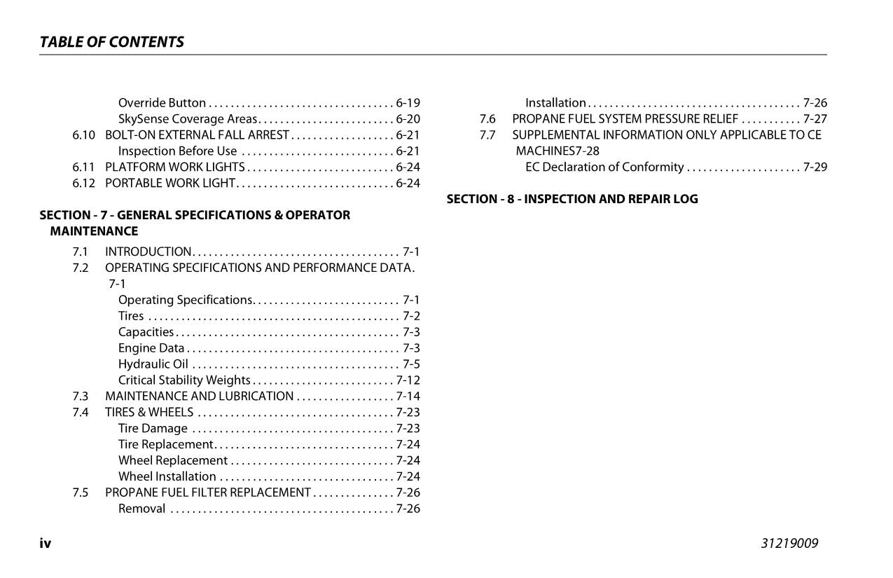 JLG 800AJ Boom Lift Maintenance Operation Operators Manual 31219009