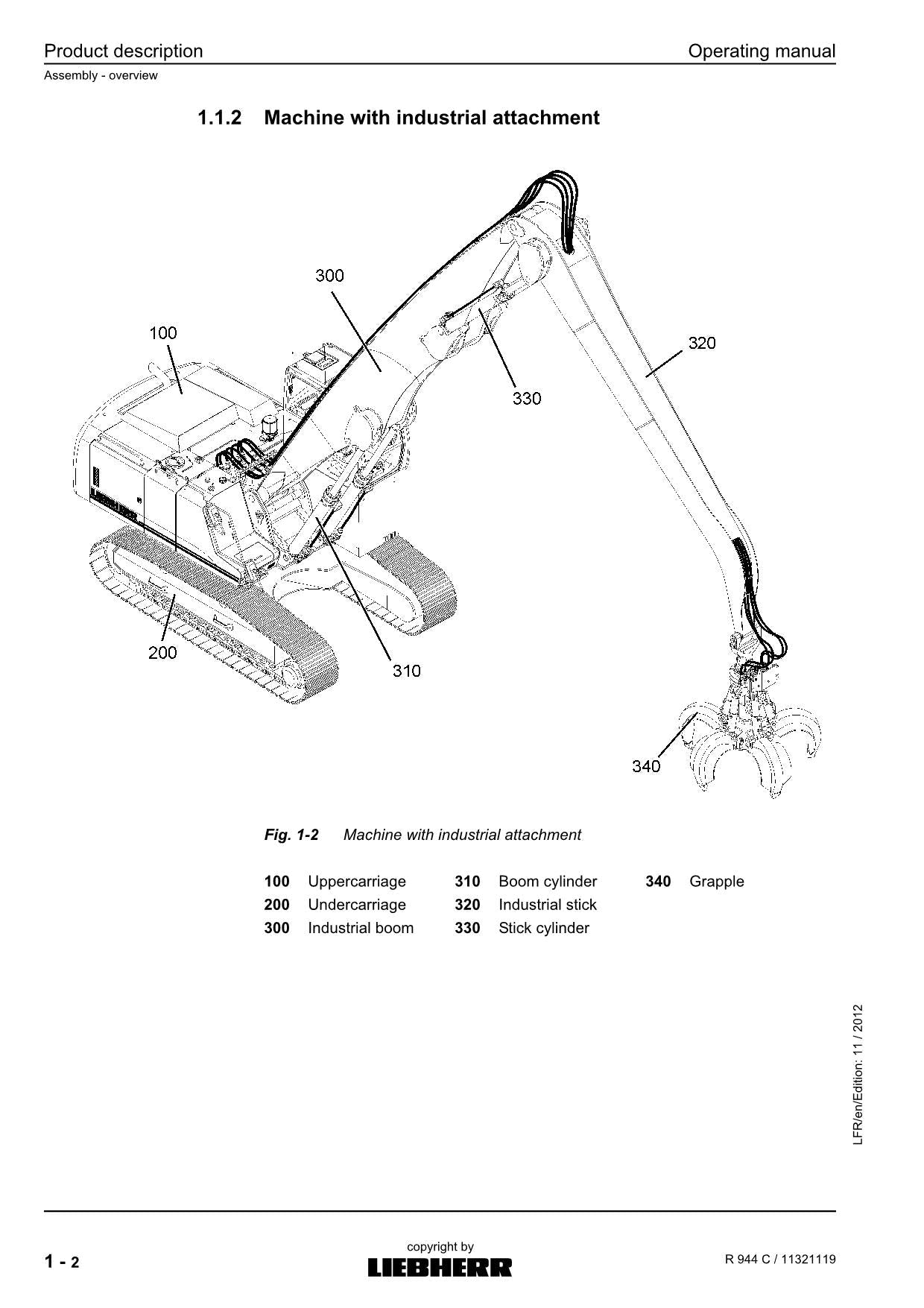 Liebherr R944 C Excavator Operators manual serial 33772