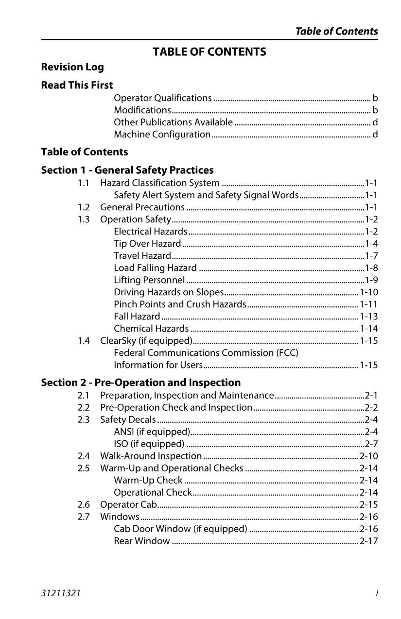 JLG G5-18A Telehandler Maintenance Operation Operators Manual 31211321