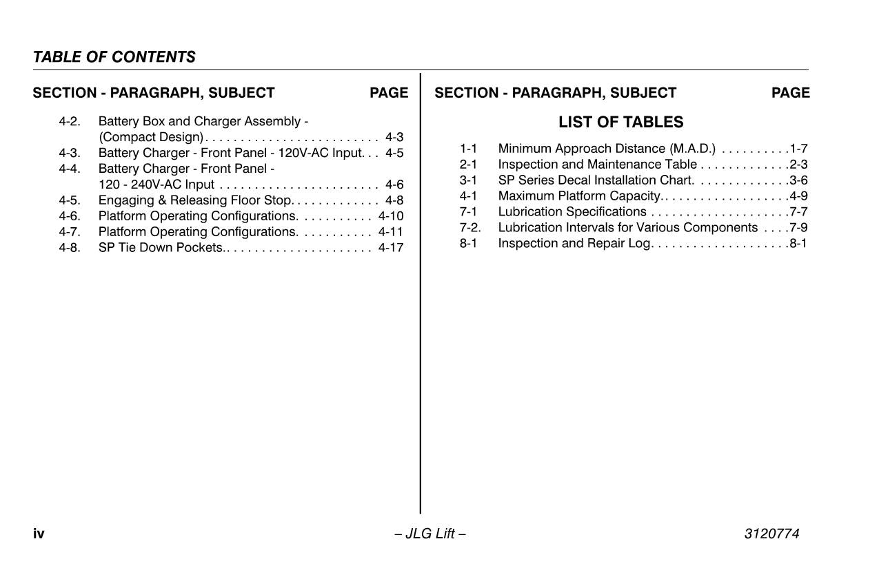 JLG 12SP 15SP Vertical Mast Maintenance Operation Operators Manual