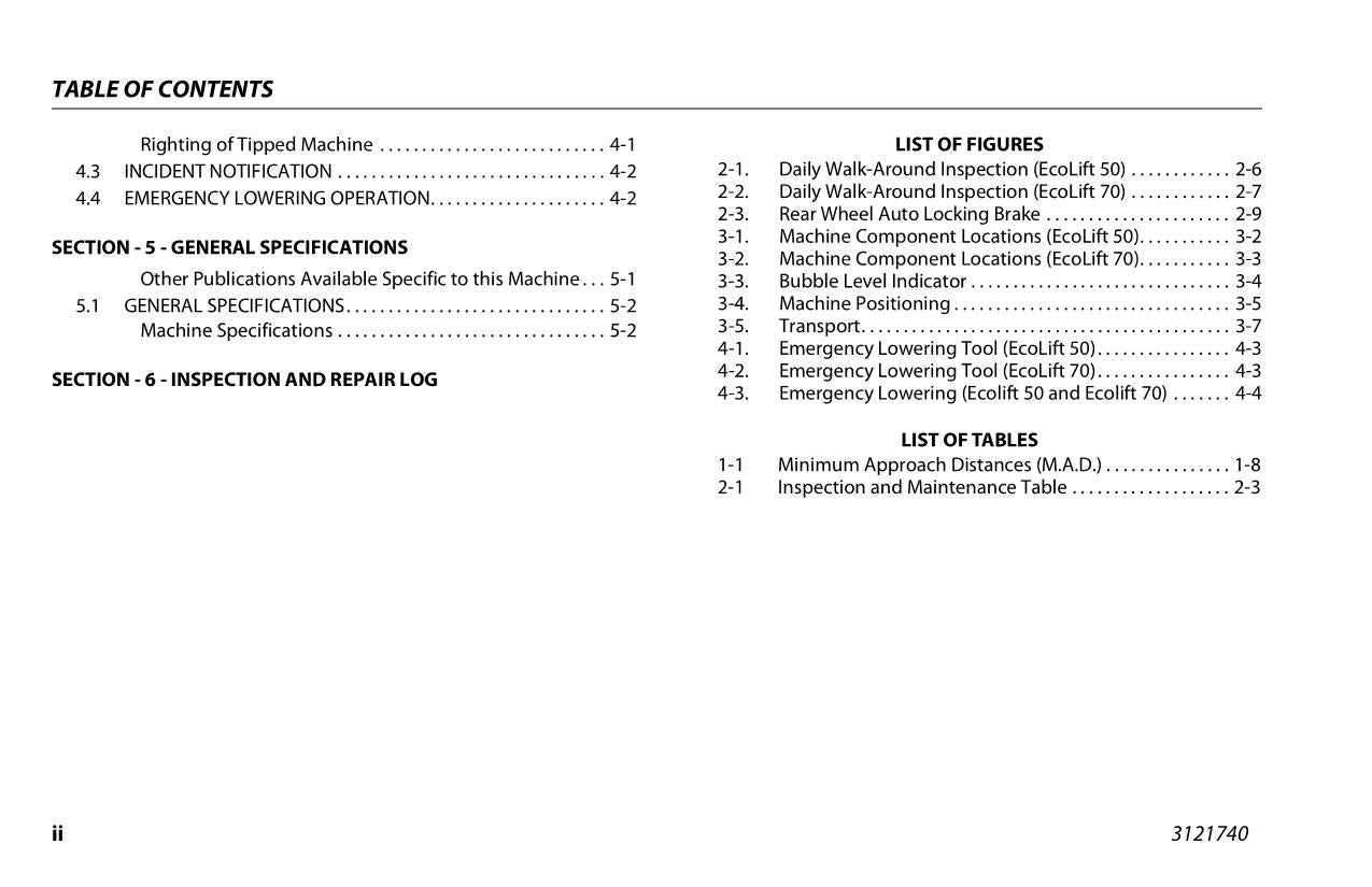 JLG Ecolift 50 Ecolift 70 Vertical Mast Maintenance Operation Operators Manual