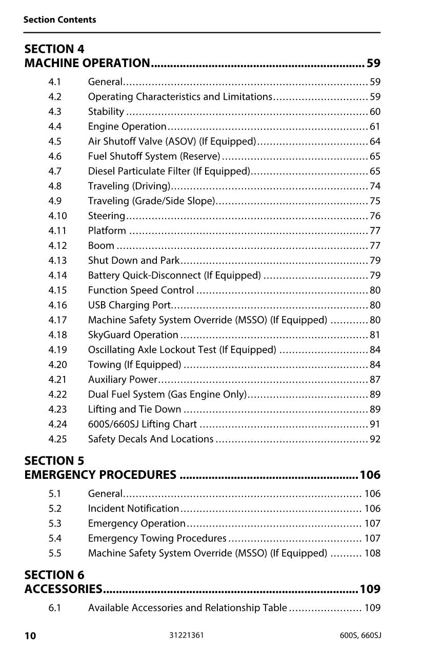 JLG 600S 660SJ Boom Lift Maintenance Operation Operators Manual 31221361