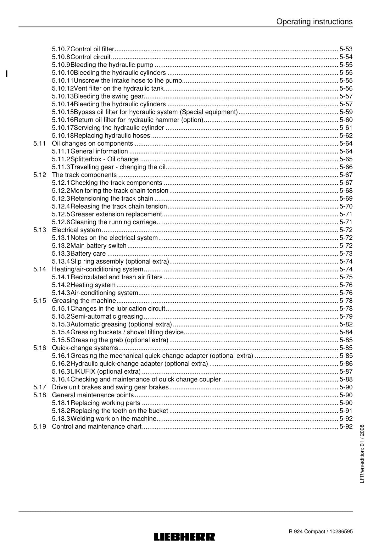 Liebherr R924 Compact Excavator Operators manual