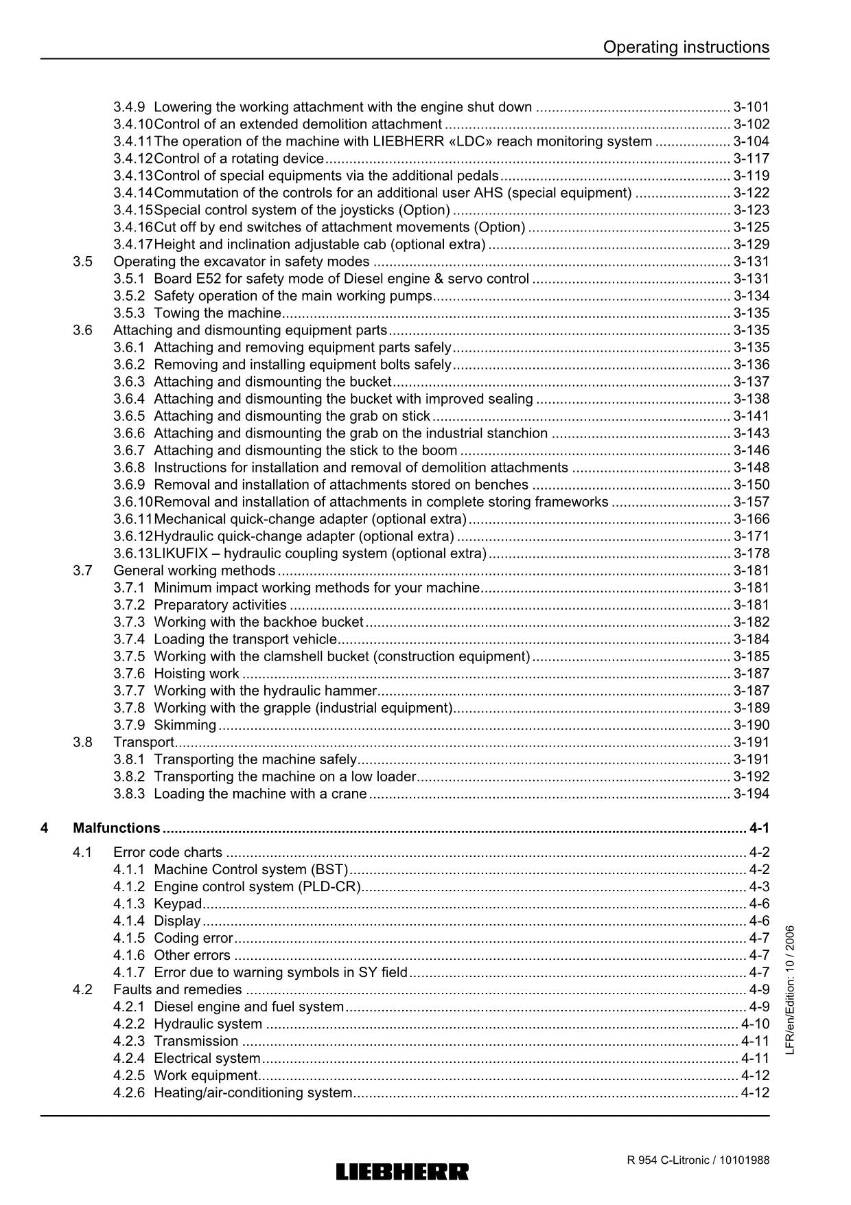 Liebherr R954 C Demolition Excavator Operators manual serial 17856