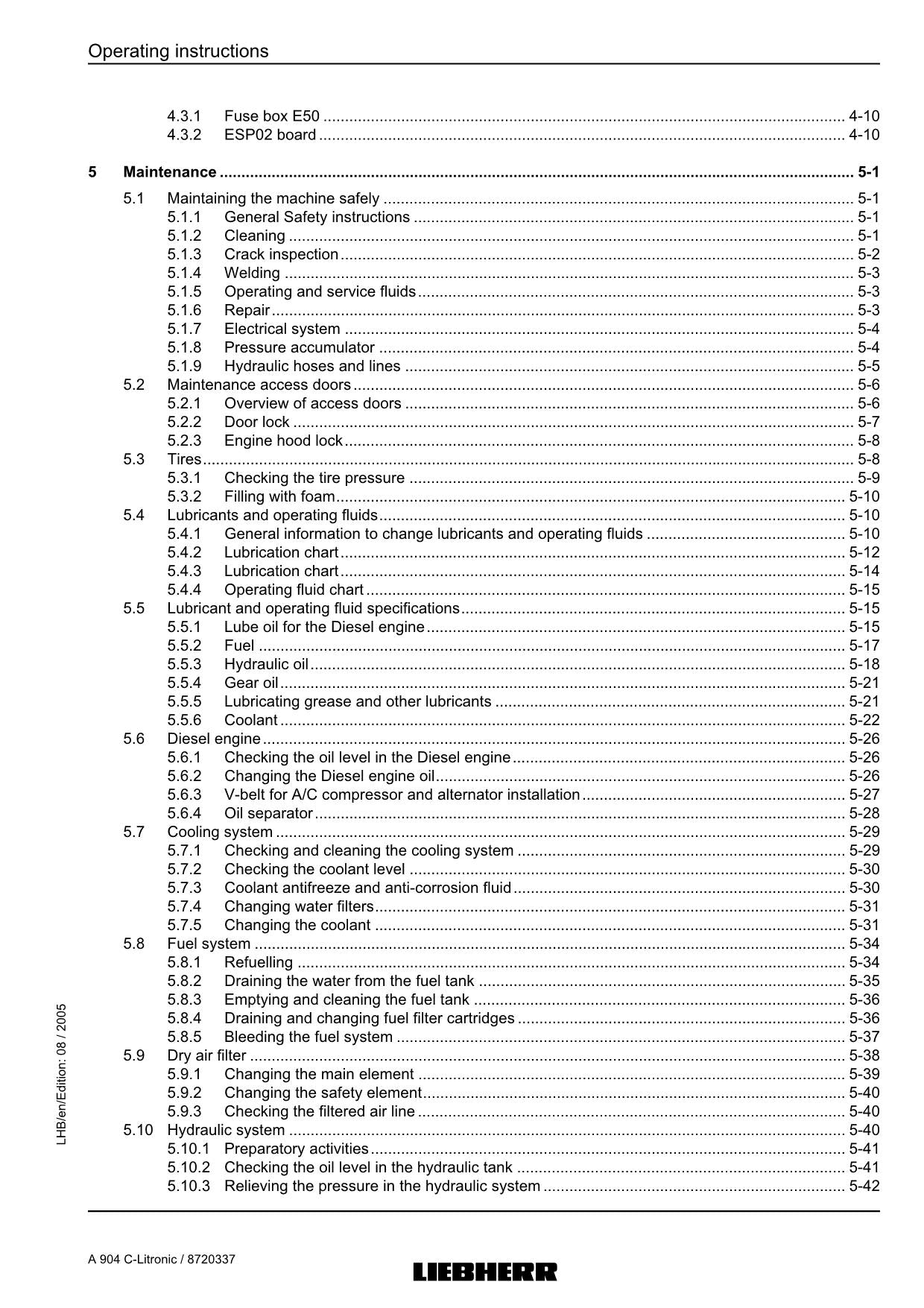 Liebherr A904 C-Litronic Excavator Operators manual serial 441