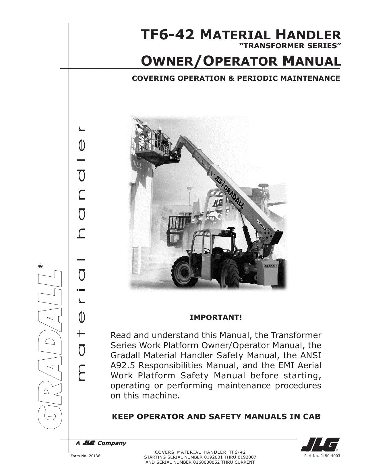 GRADALL JLG TF6-42 Telehandler Maintenance Operation Operators Manual