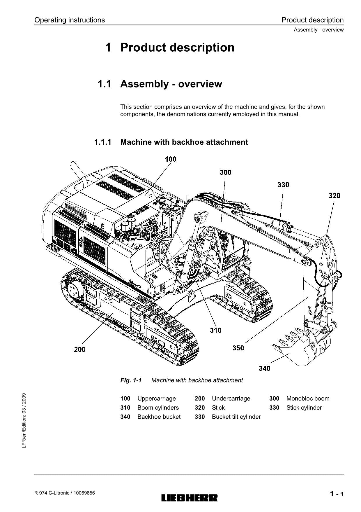 Liebherr R974 C-Litronic Excavator Operators manual serial 22515l