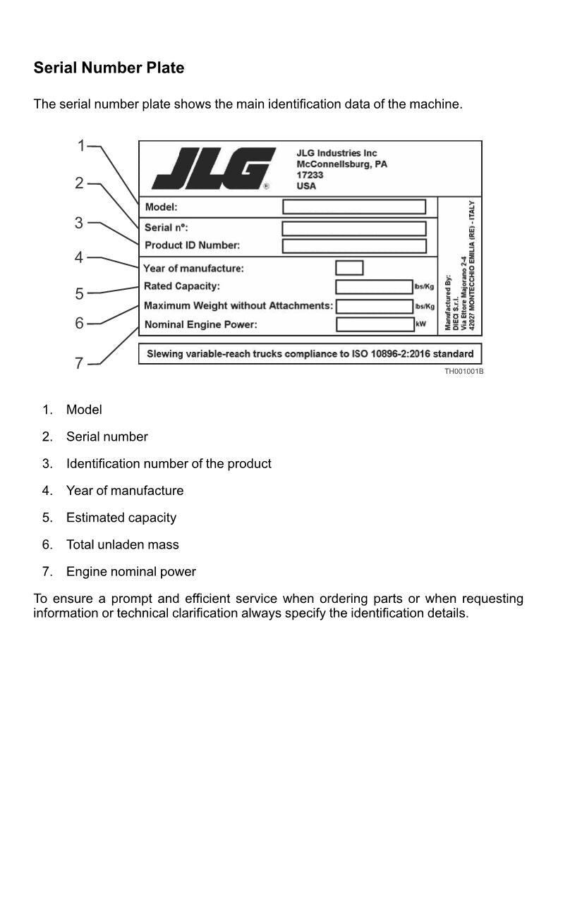 JLG R1385 Telehandler Maintenance Operation Operators Manual