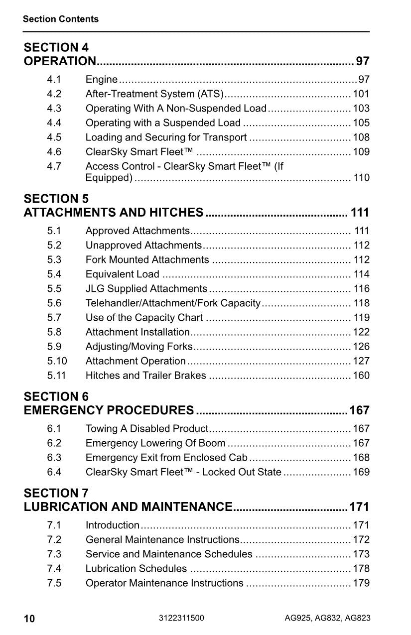 JLG AG823 AG832 AG925 Telehandler Maintenance Operators Manual 3122311500