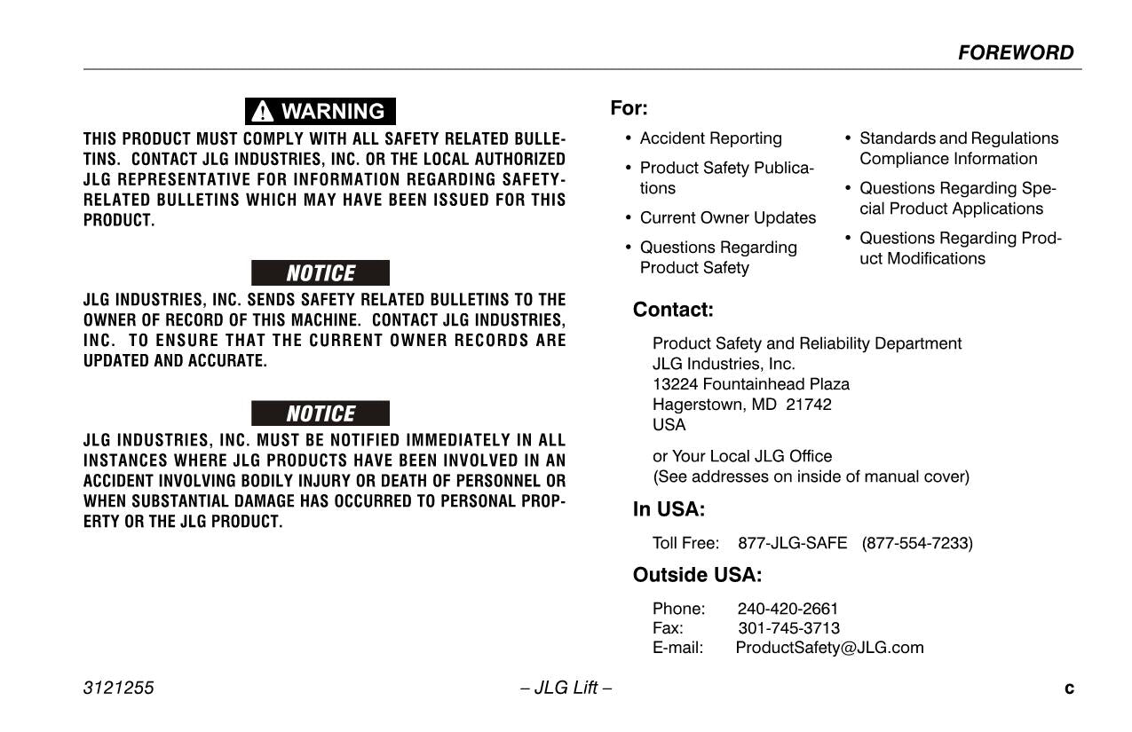 JLG 1100S 1100SJP Boom Lift Maintenance Operation Operators Manual