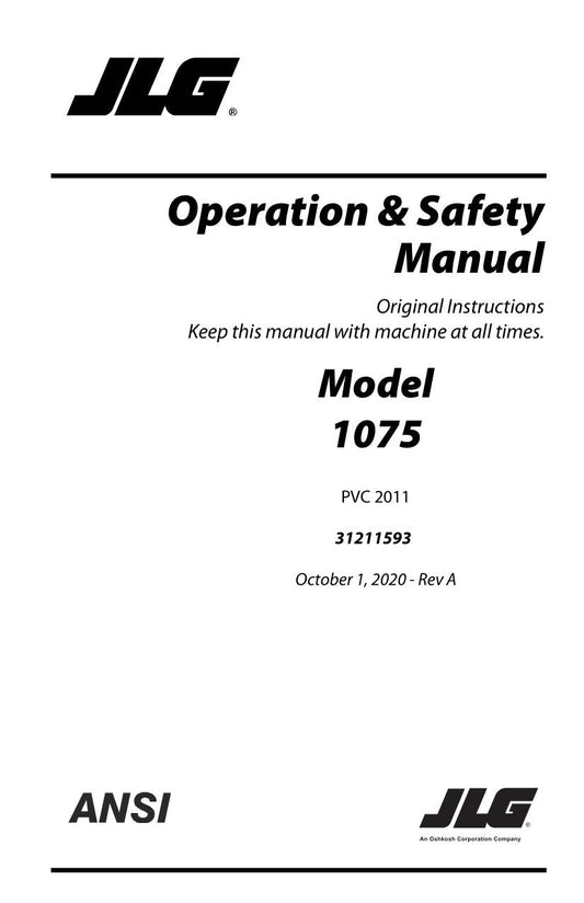 JLG 1075 Telehandler Maintenance Operation Operators Manual 31211593