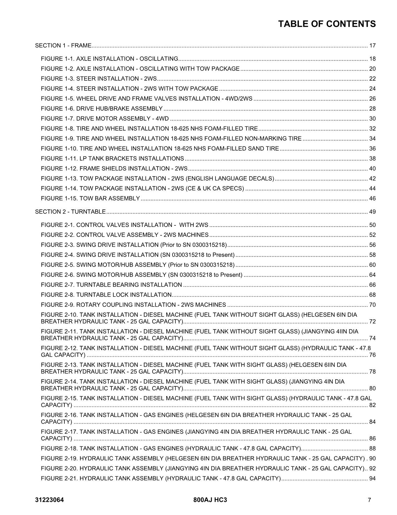 JLG 800AJ HC3 Boom Lift Parts Catalog Manual