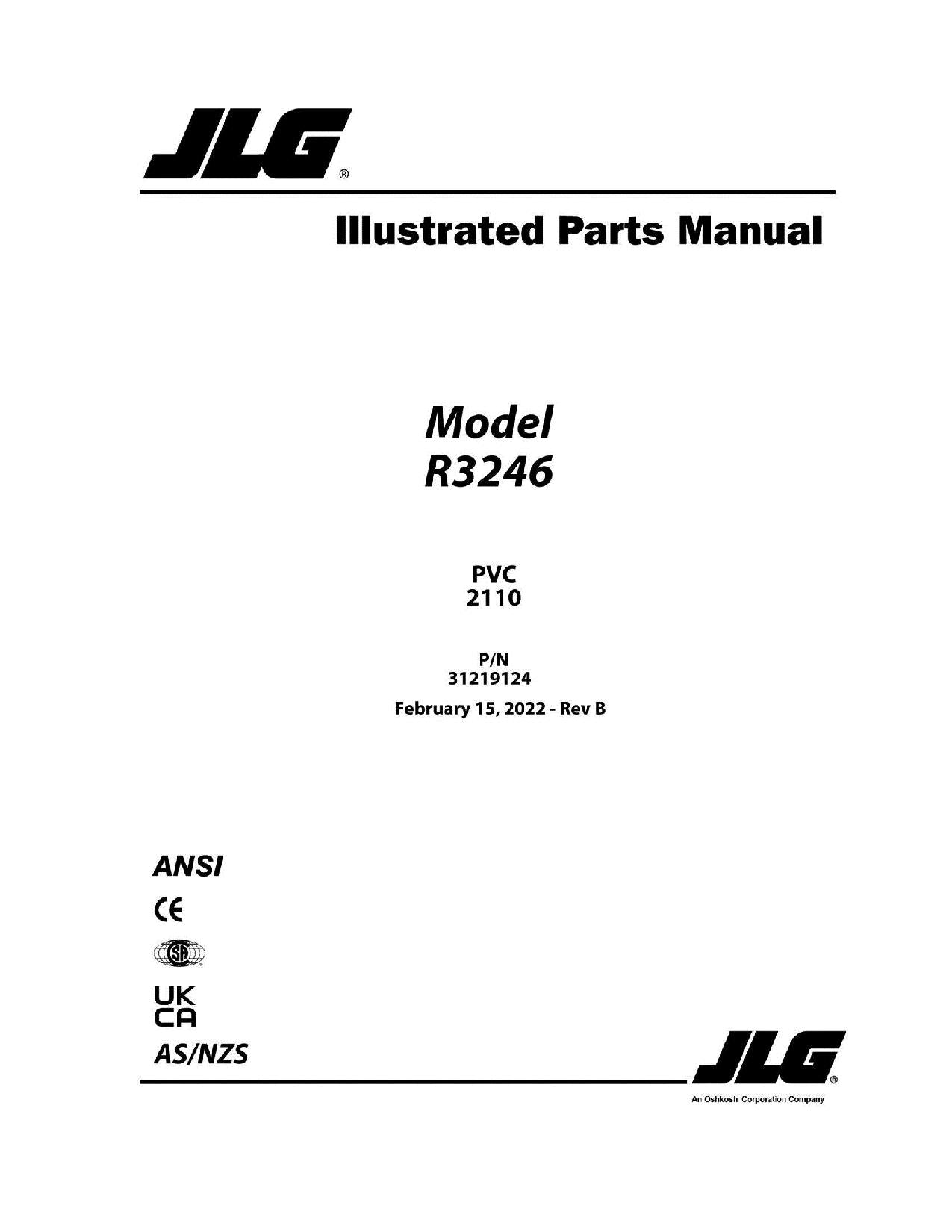 JLG R3246  Scissor Lift Parts Catalog Manual 31219124