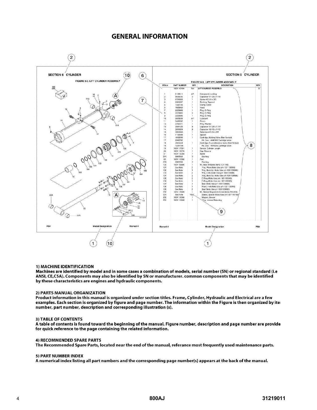 JLG 800AJ Boom Lift Parts Catalog Manual 31219011