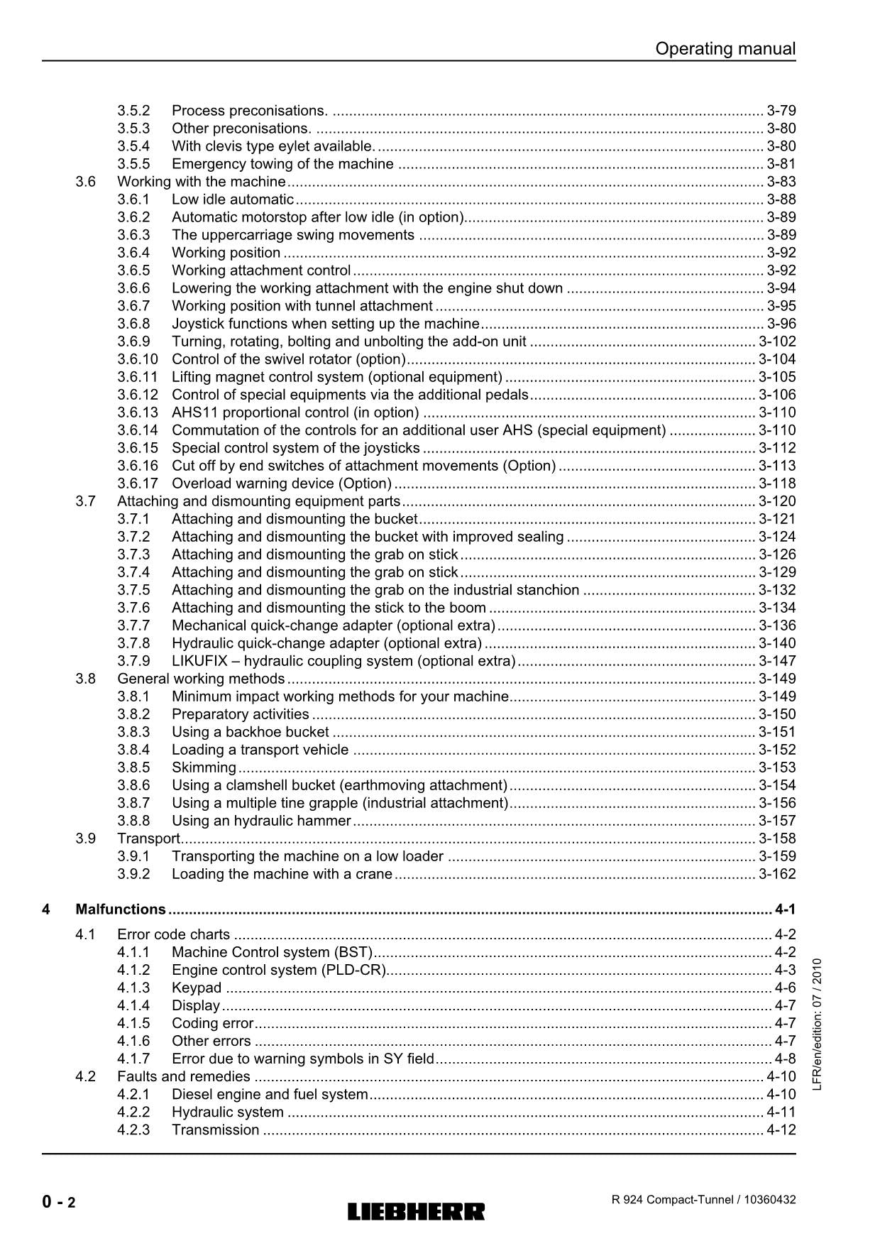 Liebherr R924 Compact-Tunnel Excavator Operators manual serial 27384