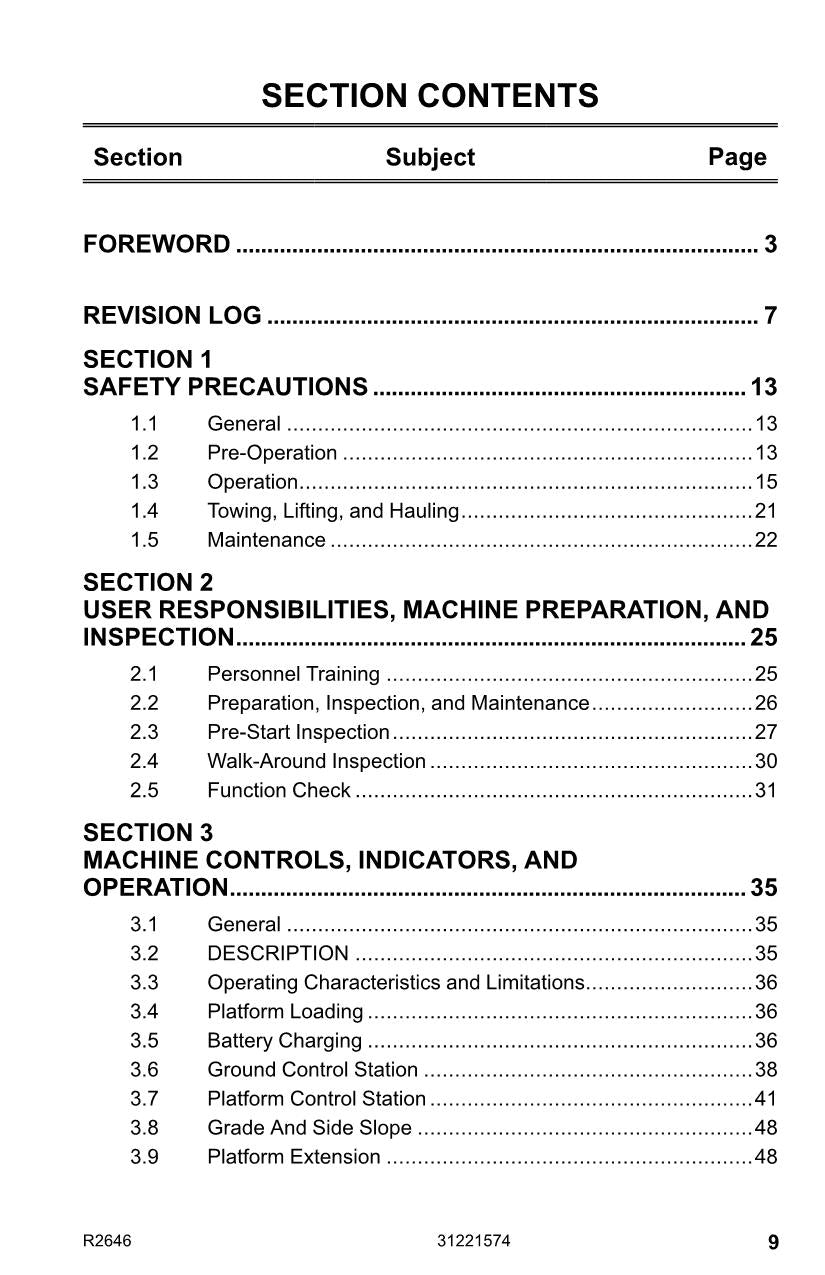 JLG R2646 Scissor Lift Maintenance Operation Operators Manual 31221574