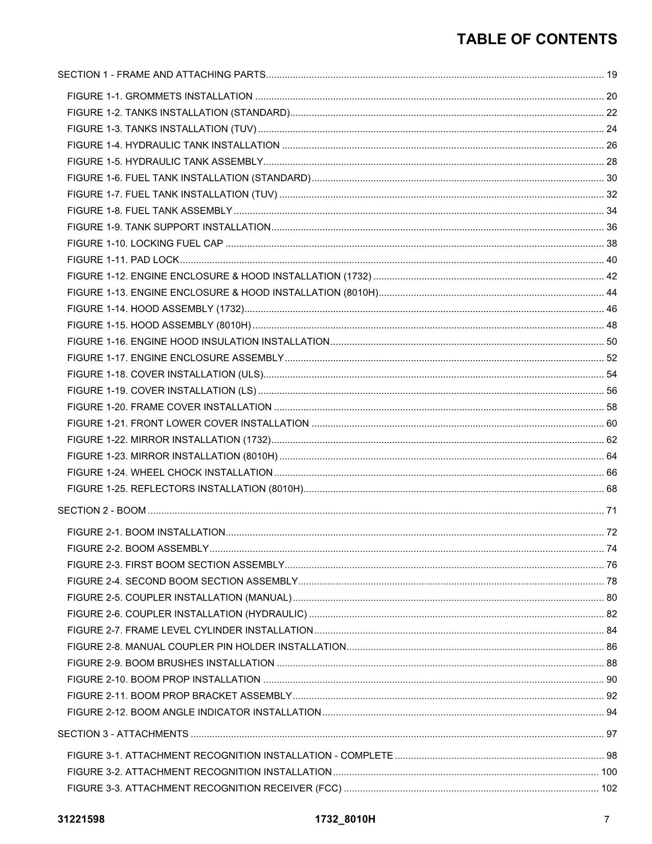 JLG 1732 8010H Telehandler Parts Catalog Manual 31221598