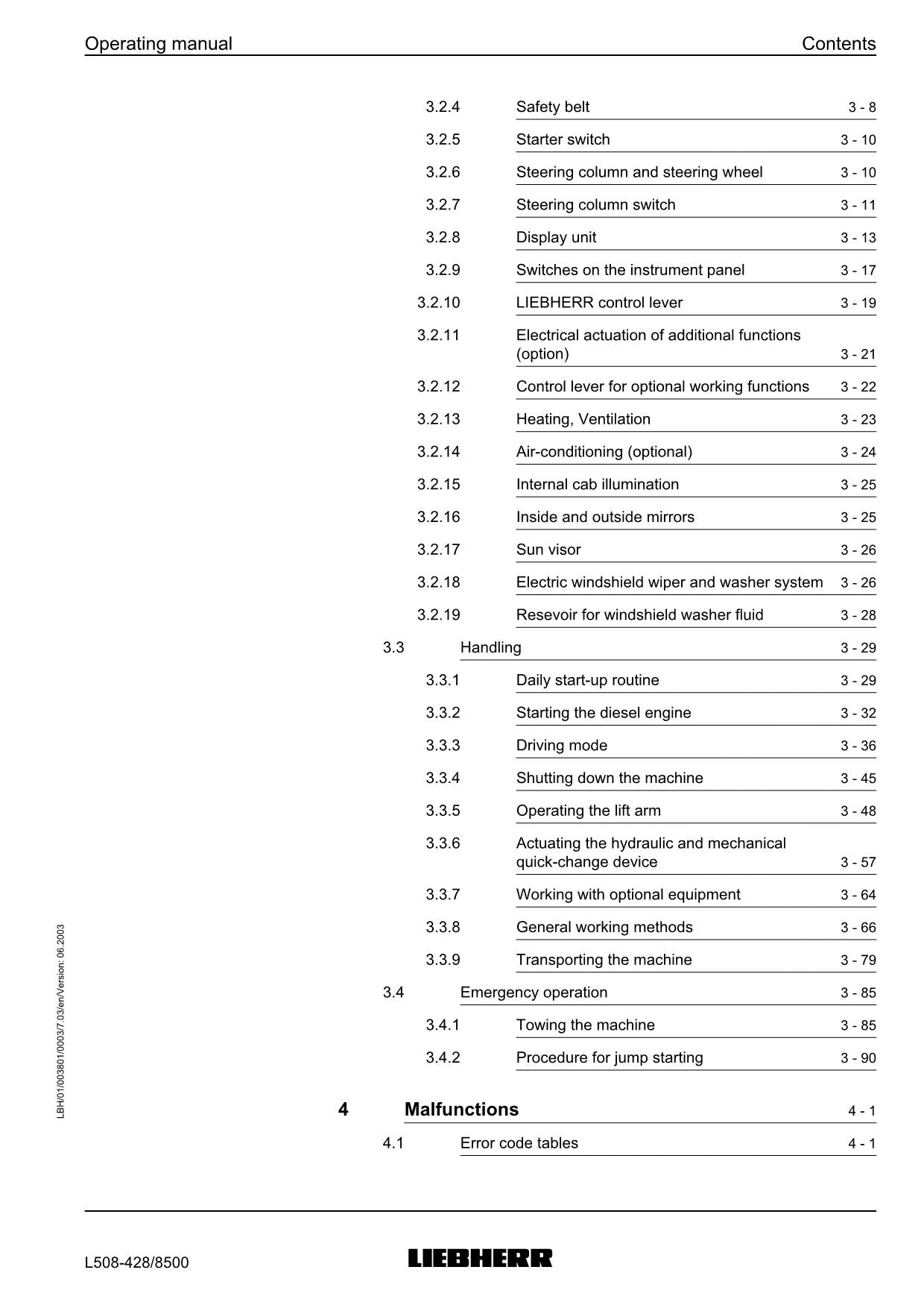 Liebherr L508 Stereo Wheel Loader Operators manual