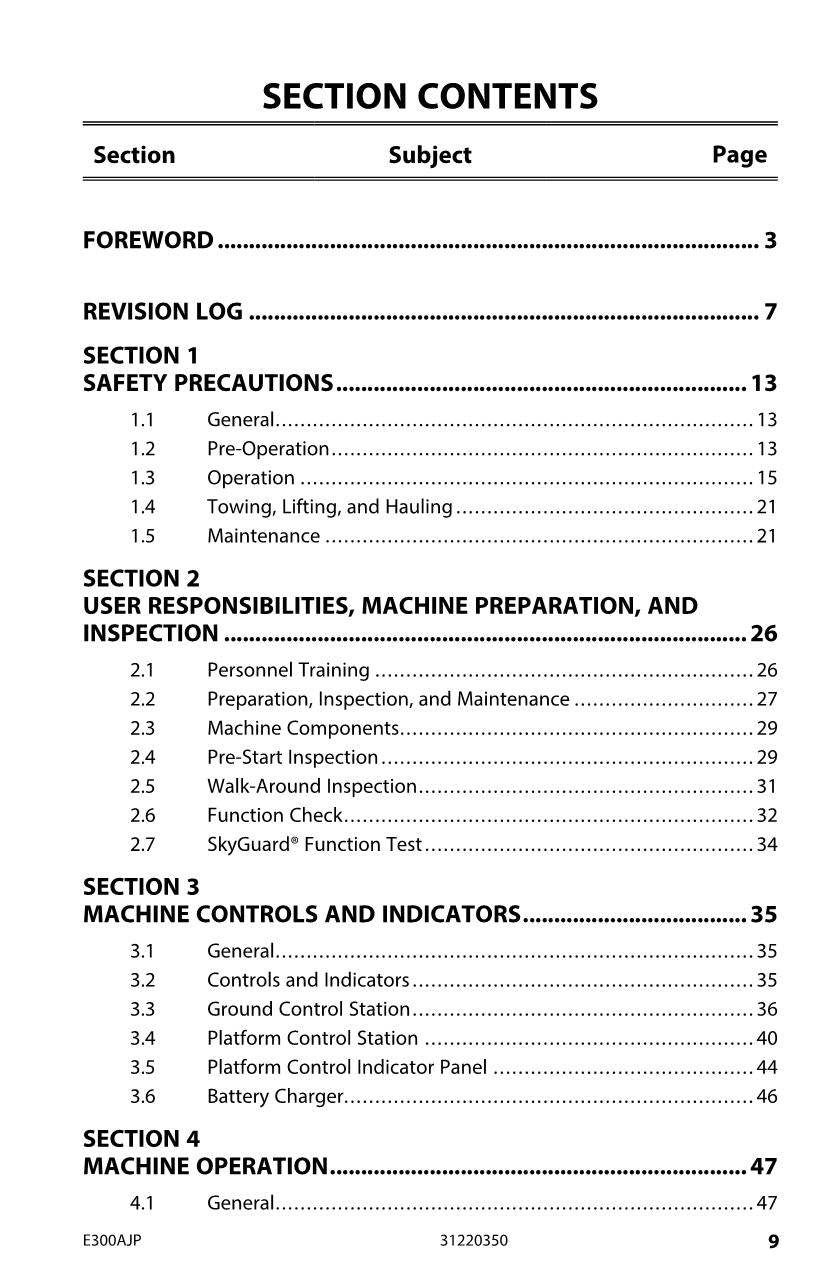 JLG E300AJP Boom Lift Maintenance Operation Operators Manual 31220350