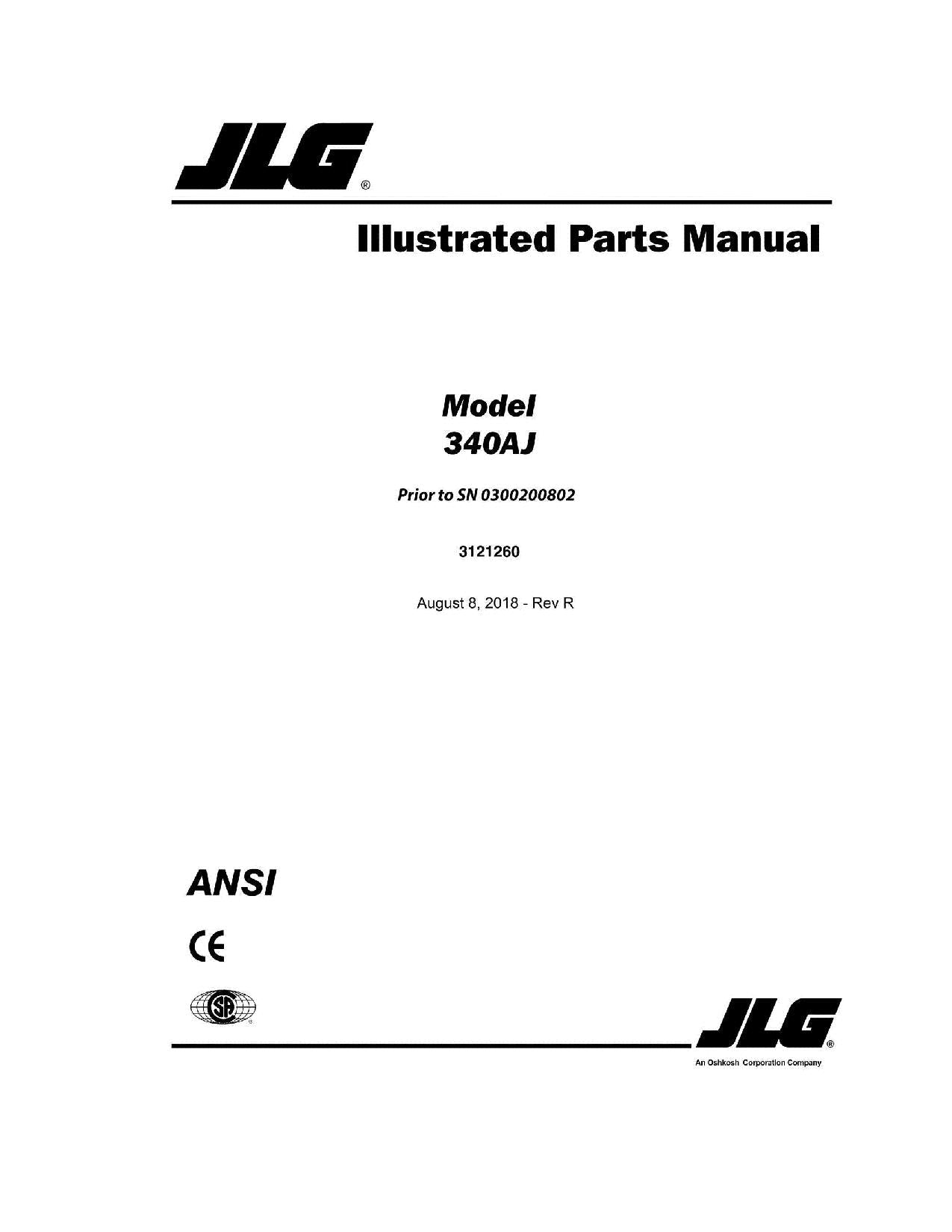 JLG 340AJ Scissor Lift Parts Catalog Manual