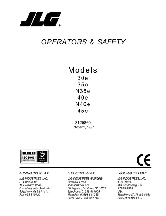 JLG 30e 35e 40e 45e n35e n40e Boom Lift Maintenance Operators Manual 3120860