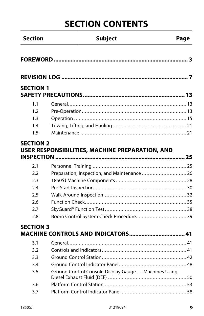 JLG 1850SJ Boom Lift Maintenance Operation Operators Manual 31219094