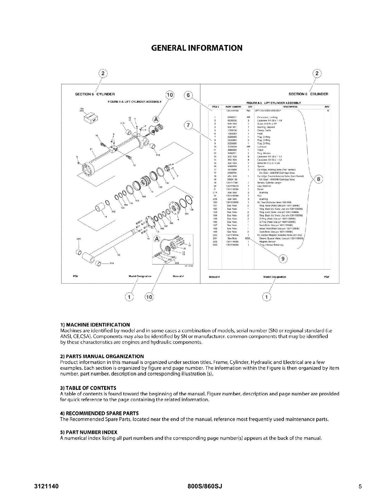 JLG 800S 860SJ Boom Lift Parts Catalog Manual Prior to 0300140000