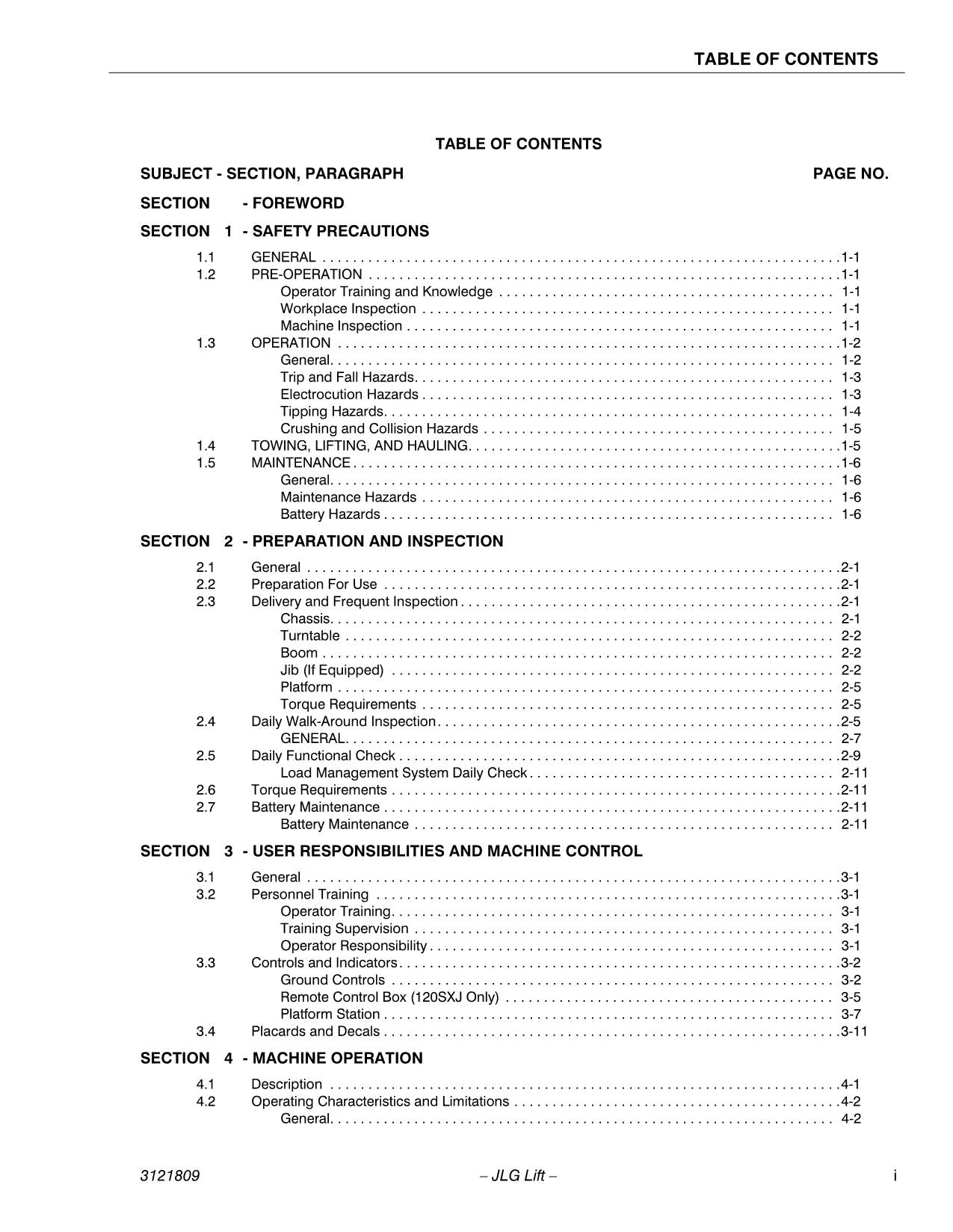 JLG 100SX 110SX 110SXJ 120SXJ Boom Lift Maintenance Operators Manual 3121809