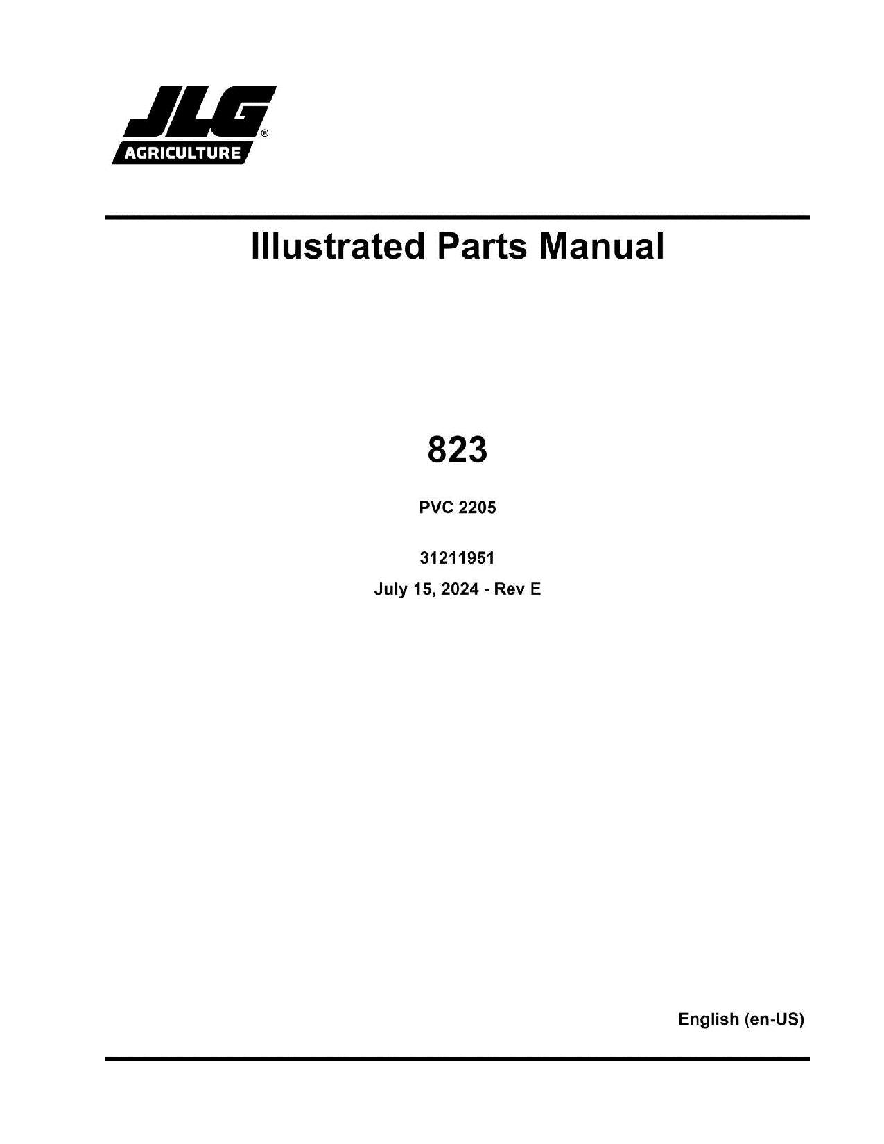 JLG 823 Telehandler Parts Catalog Manual