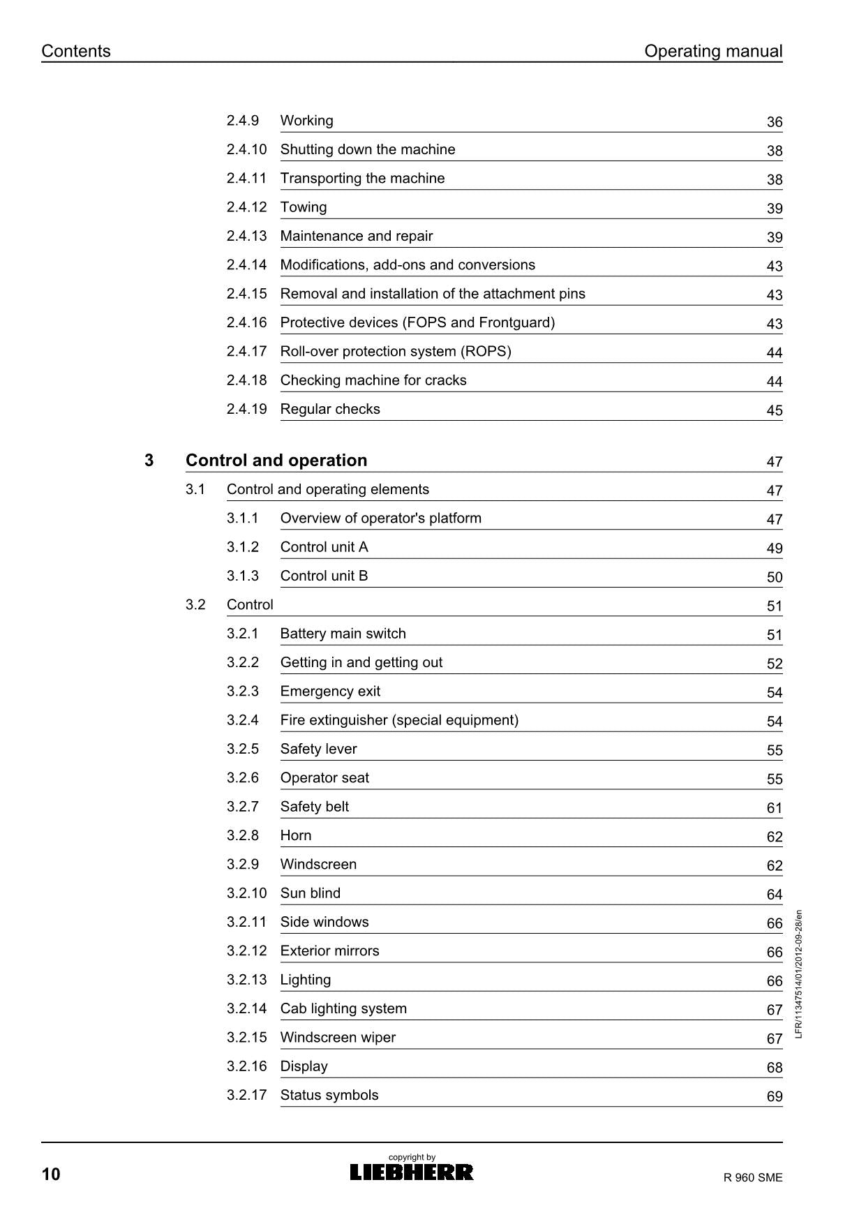 Liebherr R960 SME Excavator Operators manual